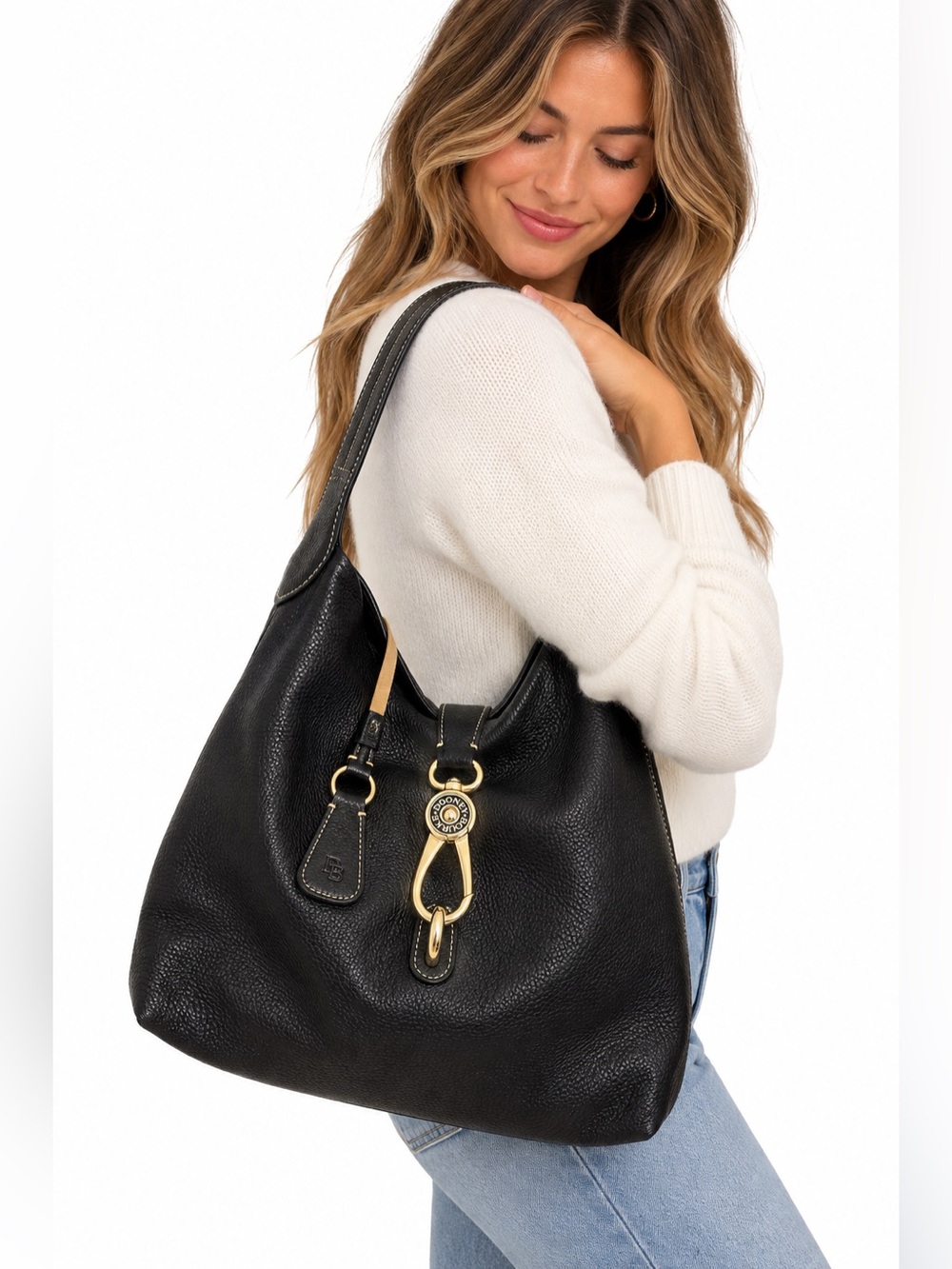 Dooney & Bourke Black Pebbled Leather Hobo Shoulder Bag